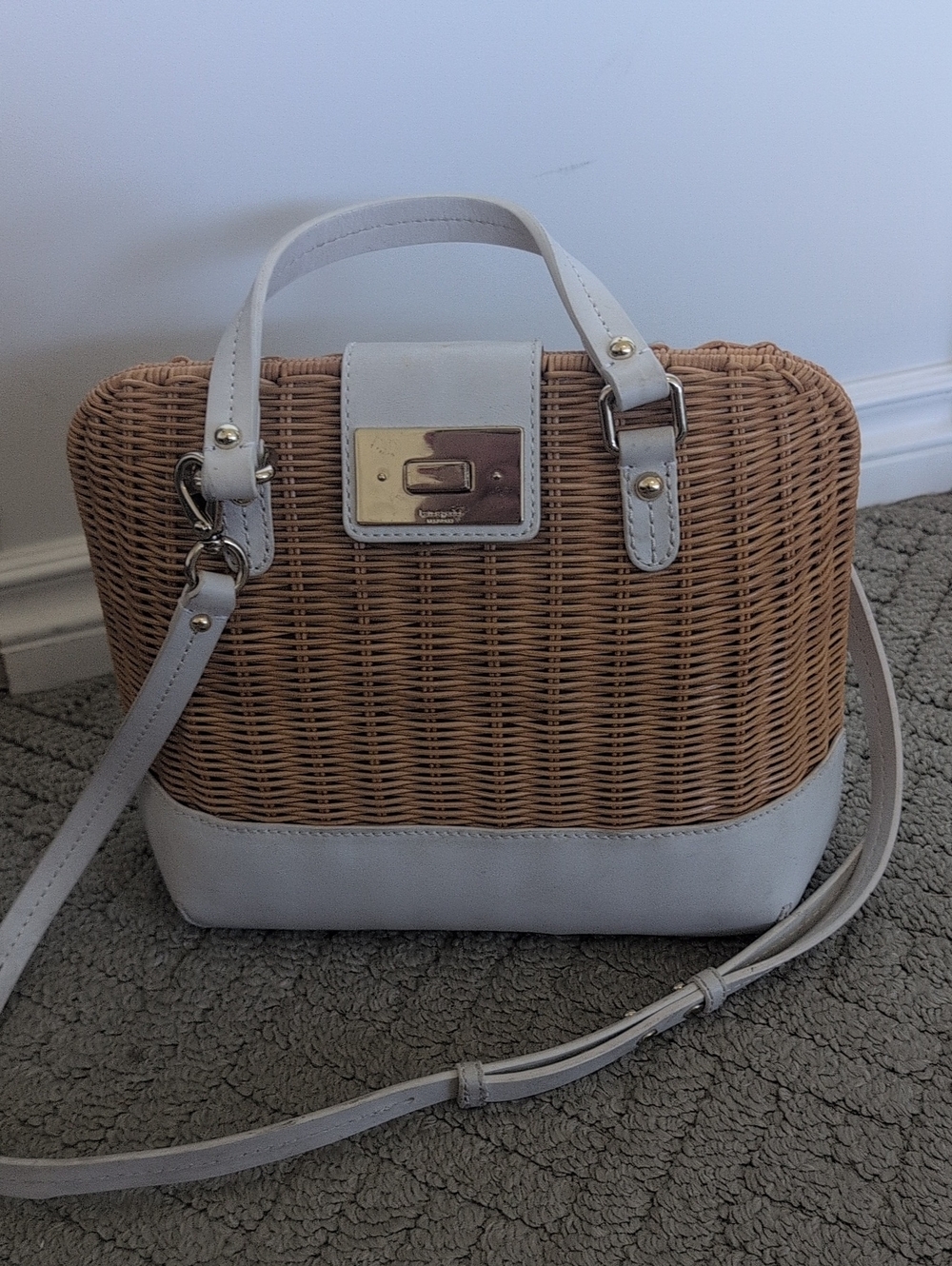 Kate Spade Woven Satchel with White Trim